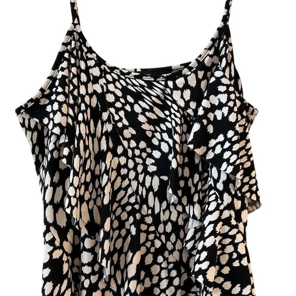 AB Studio Women's XL Black Geometric Ruffle Tank Top Blouse - Picture 5 of 8